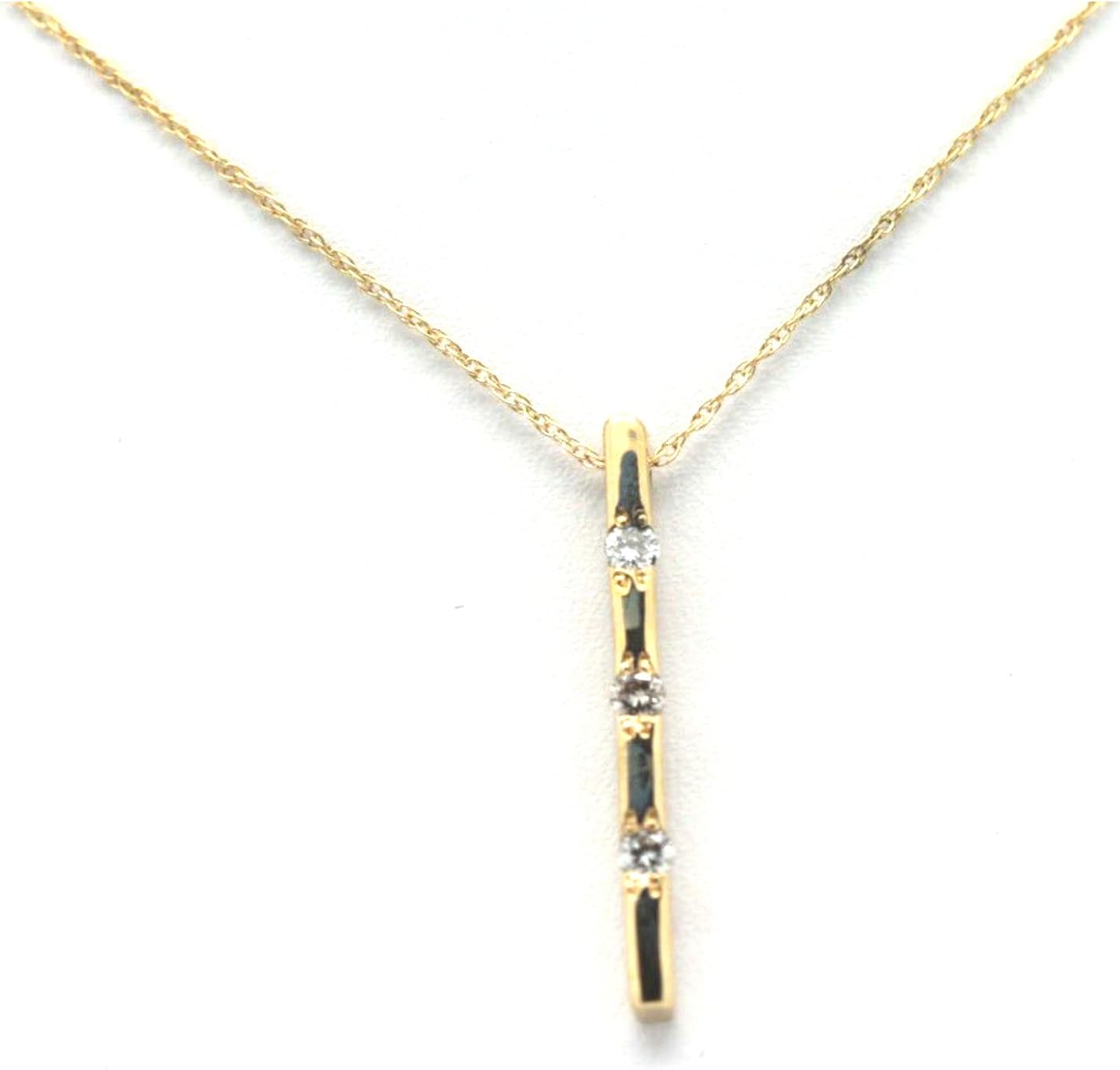 Sale!! Bar Shape Diamond 14K Yellow Gold Pendant Necklace (0.10Ct IJColor I1Clarity) #38