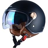 Open Face Motorcycle Helmet for Adults, DOT Approved,3/4 Retro Vespa Helmet, Dual Visors Men's and Women's Motorbike Casco for Moped Cruiser Bobber and Chopper