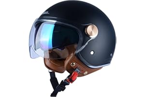 BEON Open Face Motorcycle Helmet for Adults, DOT Approved,3/4 Retro Vespa Helmet, Dual Visors Men's and Women's Motorbike Casco for Moped Cruiser Bobber and Chopper
