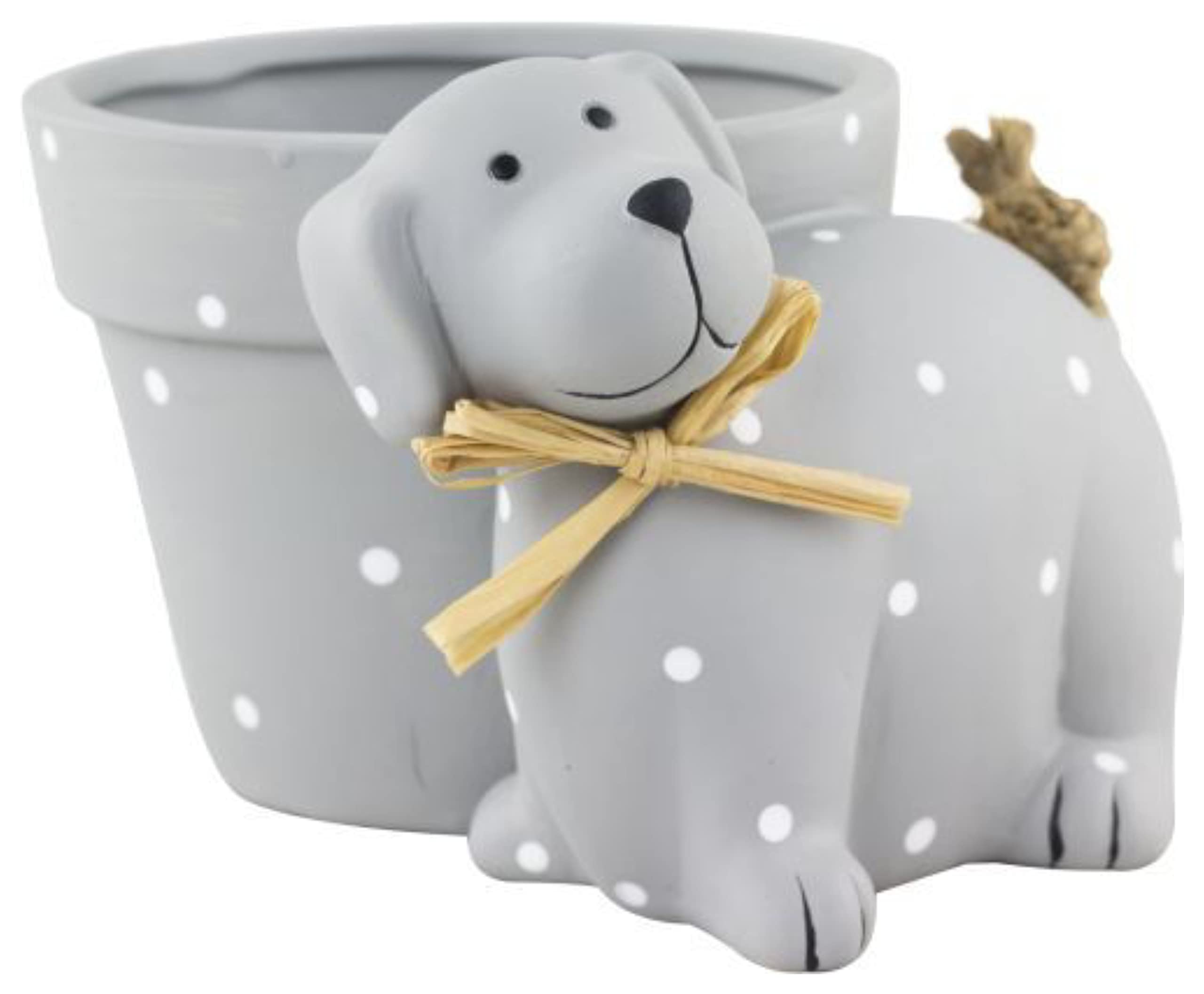 Divas World Dog Planter Pot Flower Garden Decoration Ceramic Mini Outdoor Succulent Cute Puppy Polka Dot Animal Ornaments Grey Unique Design Novelty Gift