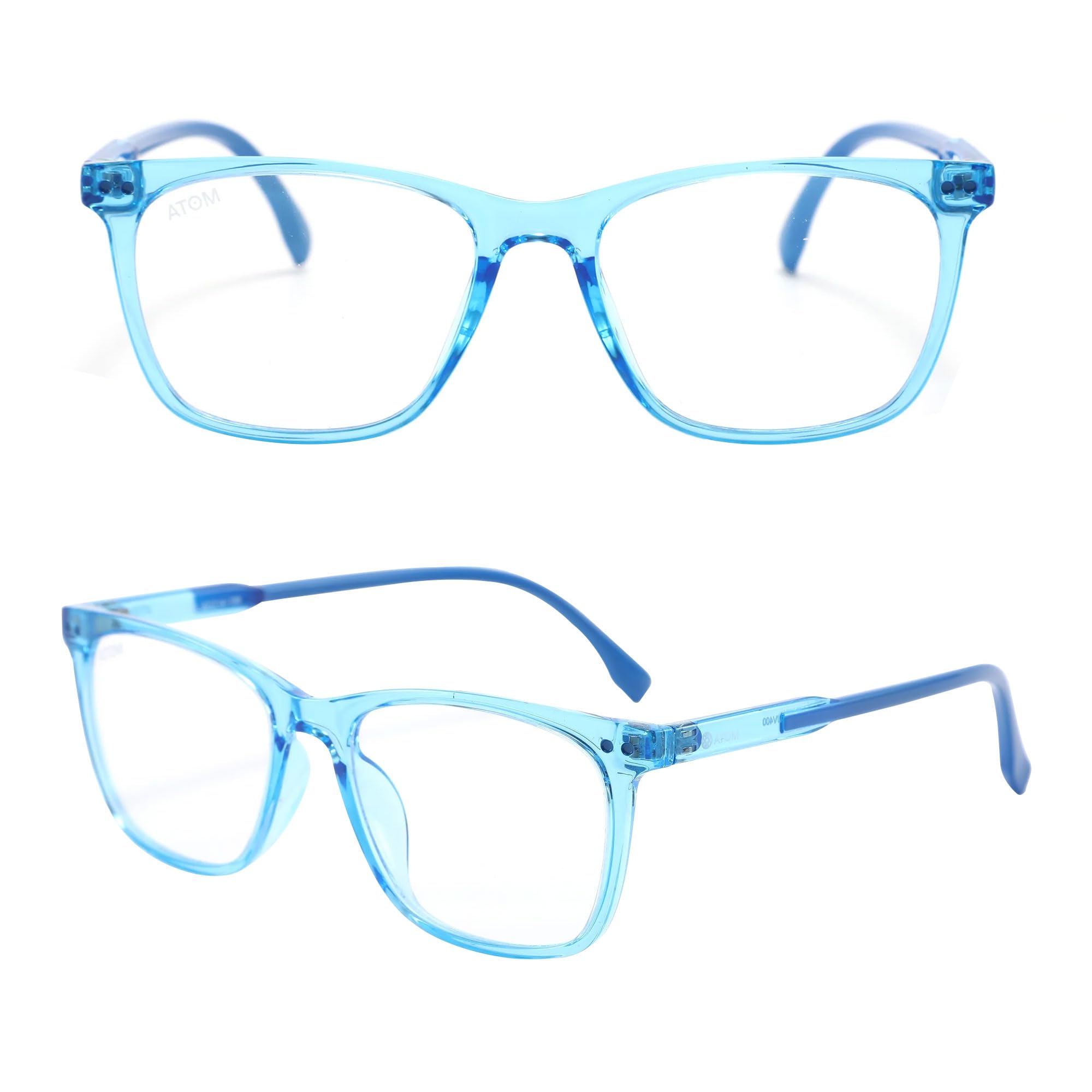 ATOM 100% UV Protection Kids Blue Light Blocking Glasses - Suitable for kids aged between 5 to 12 Years Children Blue Light Blocking Glasses for Boys and Girls (Transparent Blue & Clear)