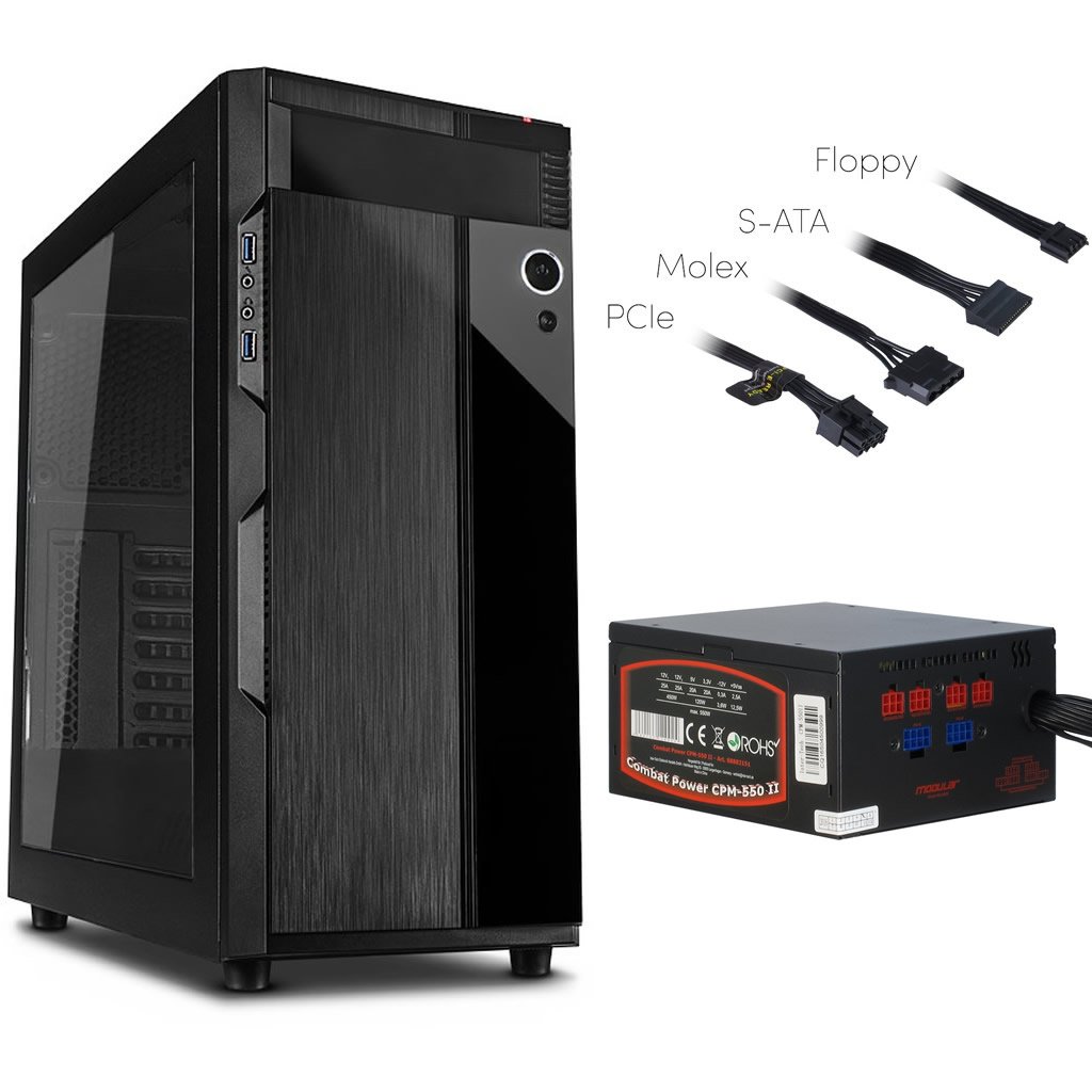 Crusader Gaming ATX Midi Tower PC Case with USB 3.0 and Window and 550