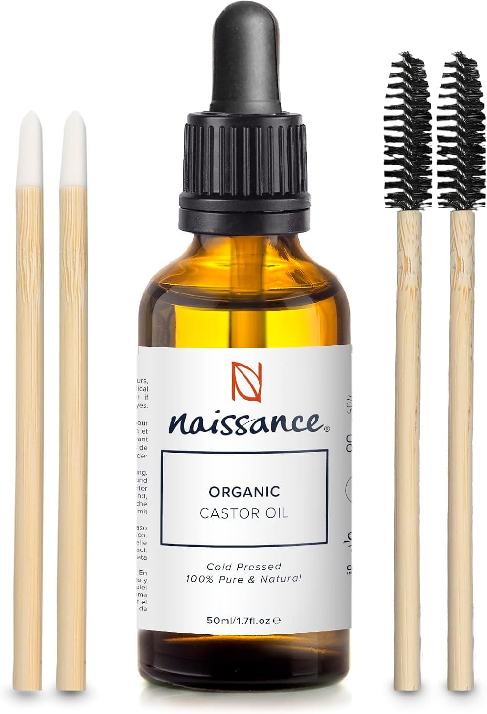 Naissance Organic Castor Oil 50ml with Wands - Eyelash Eyebrow Hair Growth
