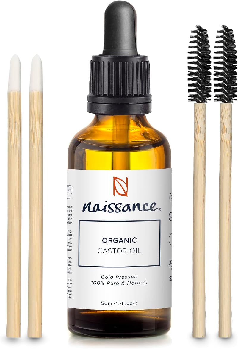 Naissance Organic Castor Oil 50ml with Wands - Eyelash Eyebrow Hair Growth