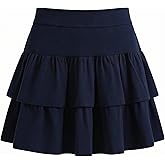 Ekfewou Little Girls Skirts Casual Ruffles Skirt School Uniform Skorts with Pockets for 4-11 Years