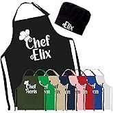 ROKO CLOTHING Personalized Kids Apron for Baking Painting Cooking Custom Aprons with Chef Hat Toddler Youth Name Aprons