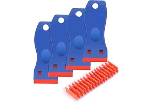 SRXAMZUS Plastic Razor Blades Scraper, 4PCS Plastic Scraper 10PCS Blades, Putty Knife Scratch-proof, Car Glass Windows Tile Desktop Cleaning Tool, for Glue Labels Stickers Decals (Plastic)