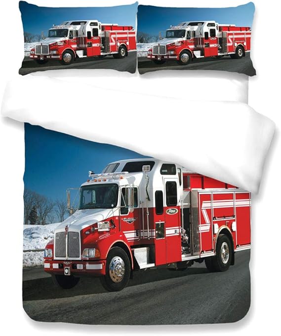 PsWzyzecl Premium European Bedding，Firetruck fire truck 3D printed bed