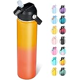 Fijinhom 24oz Insulated Stainless Steel Water Bottle, Wide Mouth Double Wall Vacuum, Silicone Straw, Sweat & Leak Proof, BPA Free Insulated Water Flask for Travel, Keep Cold 24h Hot 12h, Orange