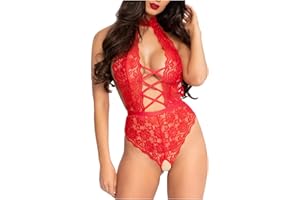BORNIU Women Snap Crotch Lingerie Lace Bodysuit Deep V Teddy Cut Out One Piece Lace Babydoll Lingerie for Women Sexy Naughty