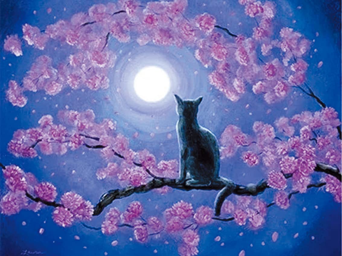 Cross Stitch Kits Stamped, OWN4B Cat on Branch Moon Night Printed Pattern 11CT 14.2x18.1 inch DIY Embroidery Kit (Cat)