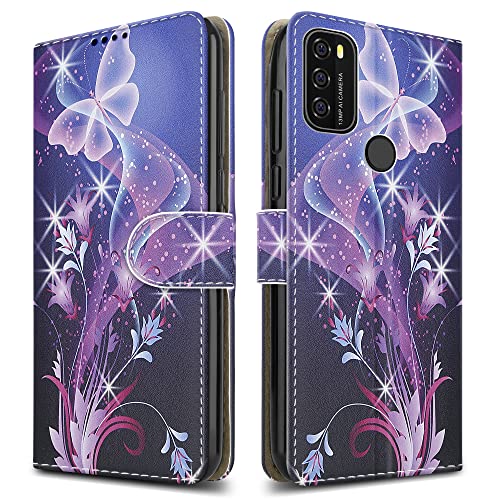 For Blackview A70 Leather Phone Case, Magnetic Closure Full Protection Book Folio Design, Wallet Case Cover [Card Slots] and [Kickstand] For Blackview A70 (6.5") - Butterfly Print