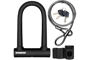 WEOGINE Bike U Lock with 5ft Security Cable 17mm Shackle, Bike Lock with 3 Keys and Mounting Bracket, Bicycle U-Locks Perfect for Road, Mountain, and Electric Bikes,Bicycle Lock