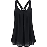 MOQIVGI Womens Dressy Casual Summer Flowy V Neck Double Layer Chiffon Tank Tops
