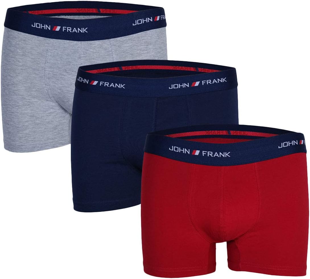 John Frank Men's Navy-Grey-Red Boxers 3 Pack