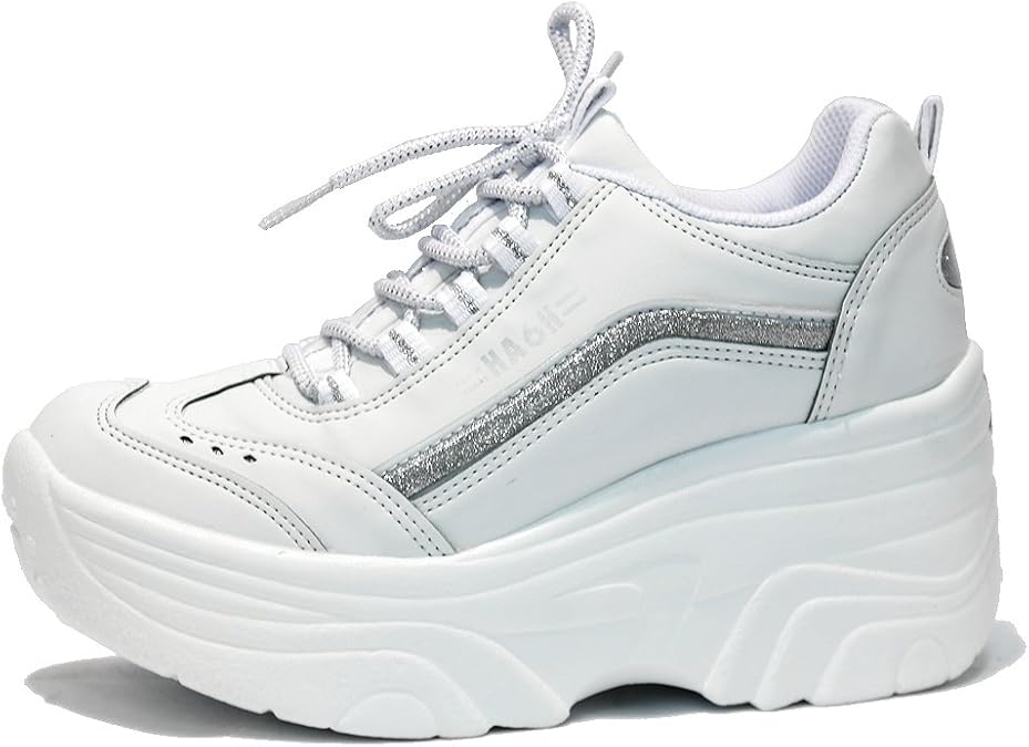 Womens White Platform Wedge Trainers Cheerleader Sneakers (5.5 UK
