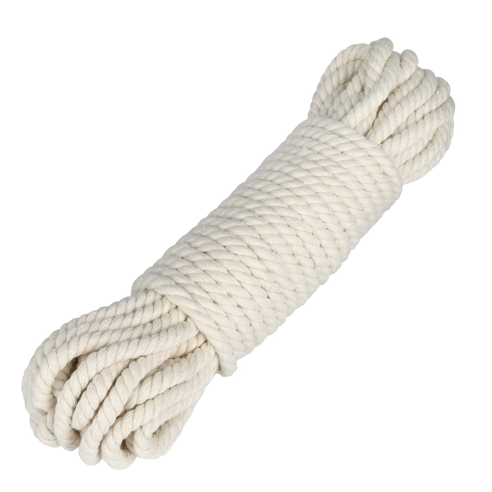 KINGLAKE Soft Cotton Rope 8mm, 20m Macrame Cord Twisted Thick String Decorative Rope for Crafts, Washing Line, Wall Hanging, Plant Hanger, Gardening, Decoration, Repairing Cat Scratching Post (Beige)