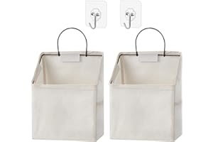 SMALIGOLA 2 Pack Wall Hanging Storage Bag, Hanging Organizer Bag with Sticky Hook, Wall Organizer for Dormitory Bathroom Bedroom Kitchen (White)