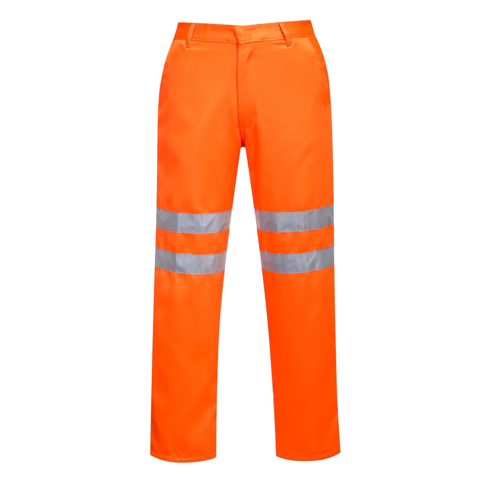 Portwest RT45 Hi Vis Polycotton Work Trousers with Reflective Tape Water Resistant EN ISO 20471 Certified Rail Safety Pants with Pockets UPF Protection Workwear, Orange, XXXL