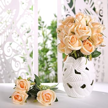 Veryhome Fleurs Artificielles Soie Roses Faux Bouquet De Mariée Pour La Maison Garden Party Floral Décor 10 Pcs Champagne Type 2