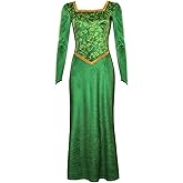 Chahouk Women's Cosplay Costume Green Dress with Long Sleeve Adult Princess Dress Gown Halloween Party Outfit