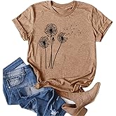 MaQiYa Womens Cute Make A Wish Dandelion Printed Tee Shirts Summer Cotton Vintage Graphic Tees Tops