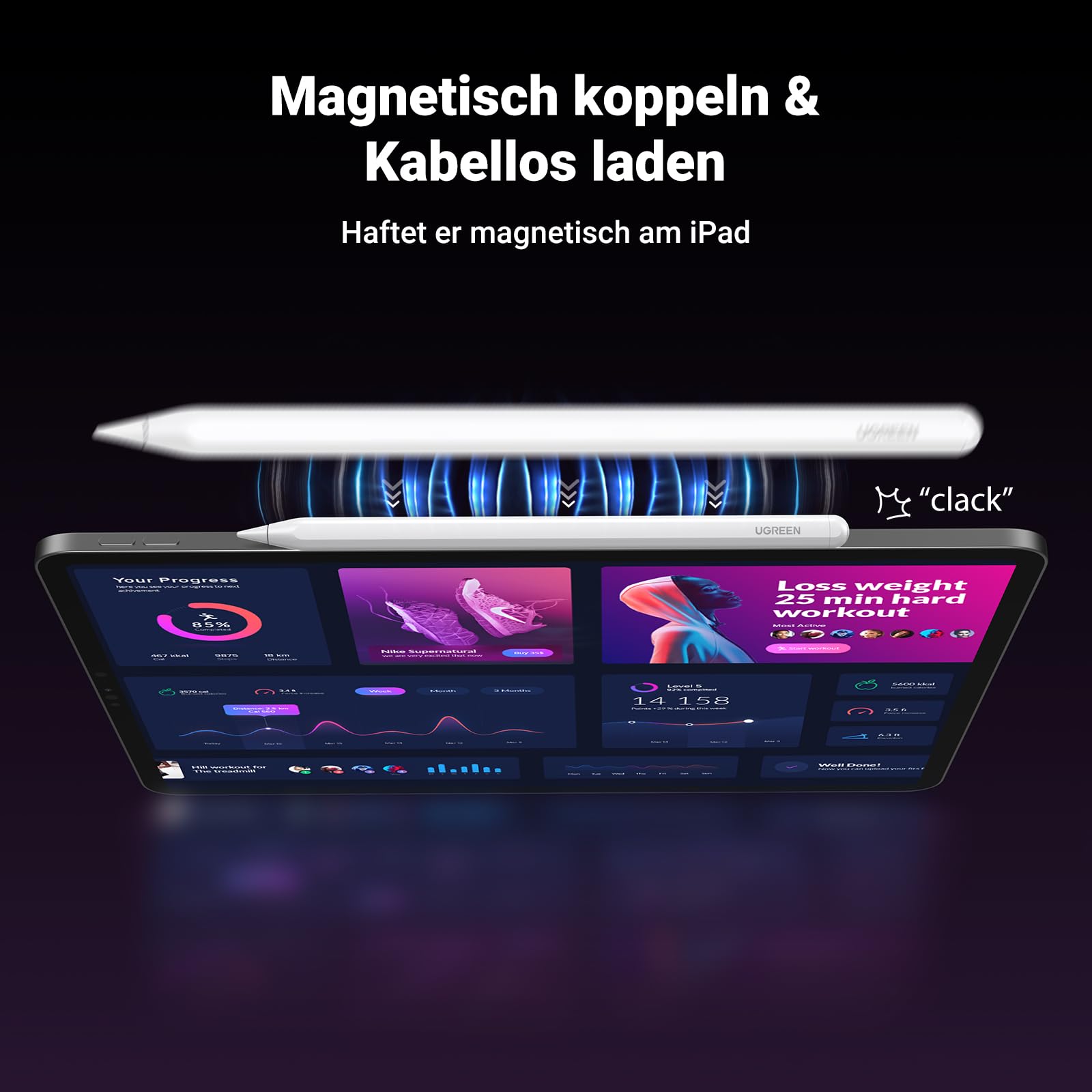 UGREEN Stift für iPad 2. Generation magnetisch kabellosladen Schnellladeleistung Neigungssensitivität Palm Rejection Stylus Pencil für iPad Pro 11" 4/3/2/1, 12,9" 6/5/4/3, iPad Air 4/5, iPad mini 6 3