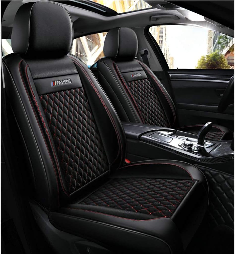 JTQMDD Car Seat Cover Leather Four Seasons Protection Pad Sports Style Front And Rear 5 Seat Full Set Of Universal car seasons seat cover (Color : Black)