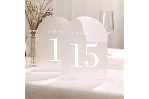 UNIQOOO Frosted Arch Wedding Table Numbers with Stands 1-15, 5x7" Acrylic Display Signs and Holders, Pack of 15, Perfect for 
