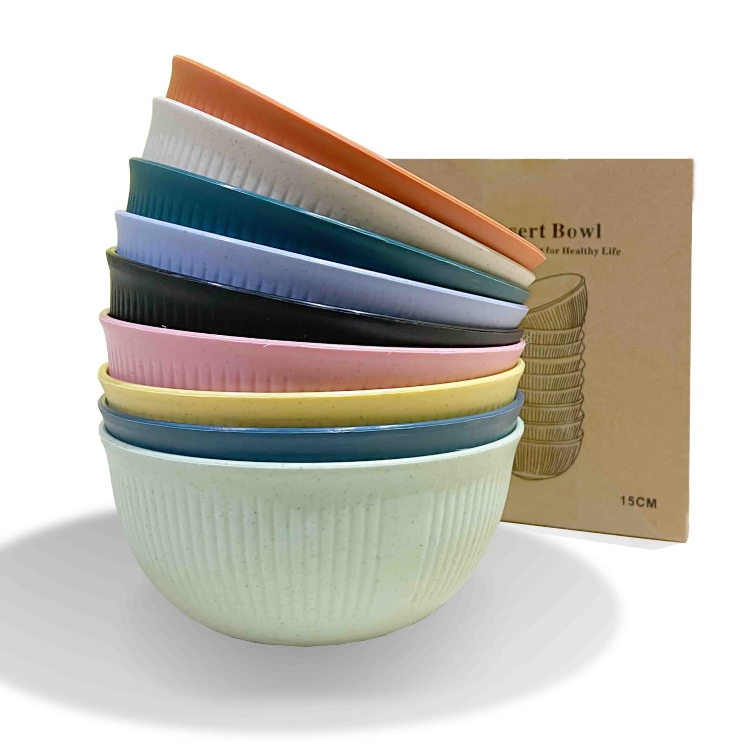 WANBY Lightweight Plastic Bowls Set Unbreakable Dinner Dishes Bowl Set Non-Toxin Dishwasher & Microwave Safe BPA Free and Healthy (24 Oz 9 Pack)