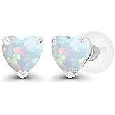 Solid 14K Gold 5mm Heart Genuine Birthstone Stud Earrings For Women | Hypoallergenic Studs | Natural or Created Gemstone Stud Earrings For Women