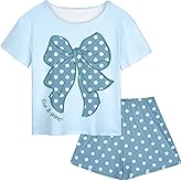 Beinou Girls Pajamas for Kids 2Pcs Pjs Girls Summer Pajama Sets Short Sleeve Top and Shorts for Teen Clothes Size 4-15