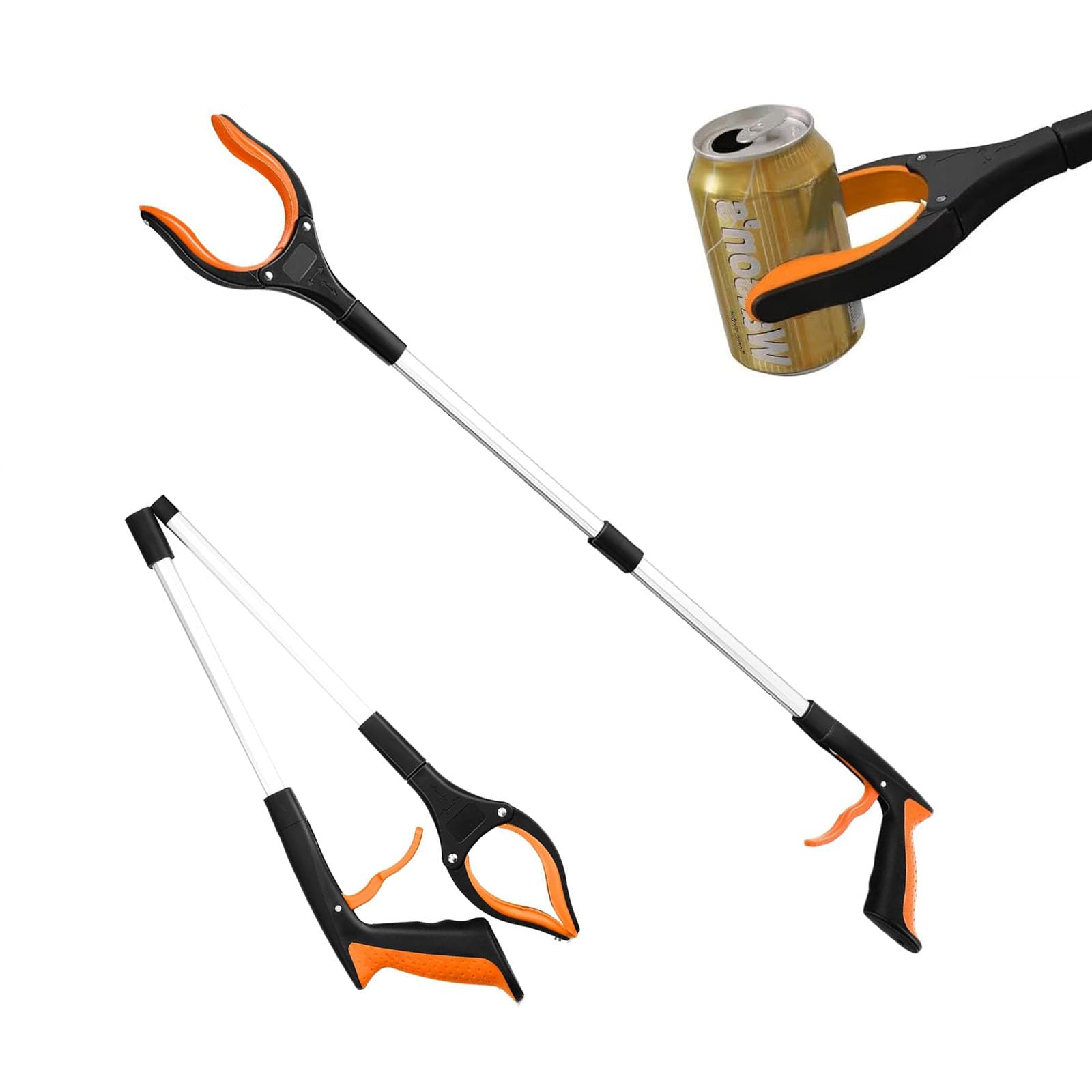 Grabber Stick, Foldable Pick Up Stick Rubbish Picker Grabber Stick Grabbers Reacher Tool with Light, Litter Grabbers for Elderly Heavy Duty Pick Up Grabber Stick for Disabled (1Pc, 32.6 in, Orange)