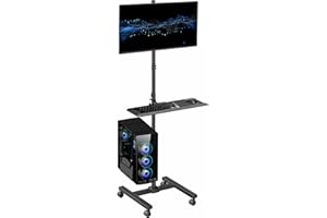 VIVO Black Mobile Computer Cart, Rolling Stand, Adjustable Monitor Mount with 81cm Case Holder and Keyboard Tray, Moving Work