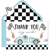 Whaline 24 Pack Race Car Thank You Cards Blue Racing Theme Note Cards with Envelopes Stickers Black White Plaid Greeting Blank Cards for Birthday Baby Shower