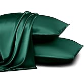 Homiest Blackish Green Satin Pillowcase for Hair and Skin, Standard Size Pillow Covers Luxury & Ultra Soft Pillow Cases Set of 2, Cooling Pillowcovers with Envelope Closure, Anti Wrinkle, 20 x 26 Inch