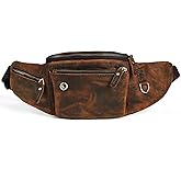 Handadsume Thick Crazy Horse Leather Hiking Riding Travel Outdoor Belt Bag Fanny Waist Pack Small Phone Pouch For Men Women 380 (389 Brown)