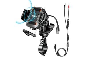 iMESTOU Motorcycle Wireless USB C Phone Mount Anti-Vibration, Anti-Theft 1" Ball Qi Phone Mount Suitable for 5.2"-7.2" Up to 