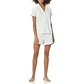 Amazon Essentials Women's Cotton Modal Piped Notch Collar Pajama Set, Comfortable Loungewear (Available in Plus Size)