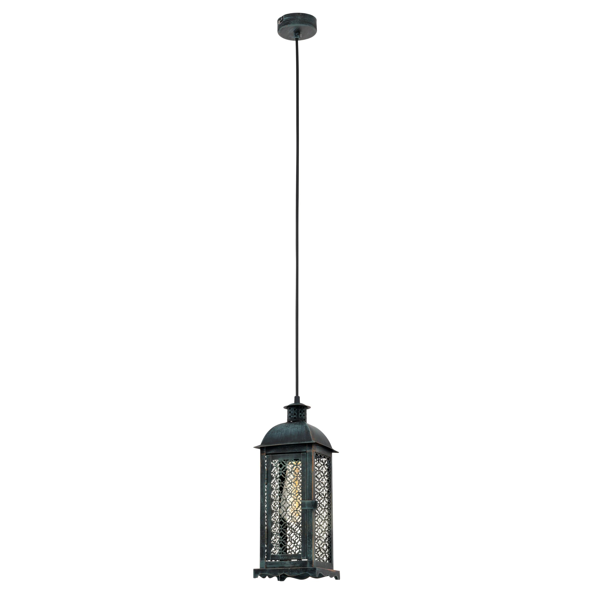 Eglo Pendant Lighting Lisburn 1, Lantern-Style Ceiling Light Fitting, Vintage Hanging lamp for Dining and Living Room Made of Metal in Green Patina, E27 Socket