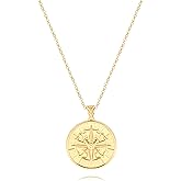 CANEVINKA 18K Gold Plate Coin Pendant Necklace for Women Dainty Compass Sunflower Necklaces Personalized Chain Layered Jewelry