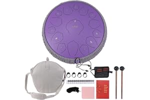 Steel Tongue Drum, MIRIO 15 Notes 14 inch C-Key - Handpan Percussion Instrument - with 4 Finger Cover&Tutorial Book for Meditation Entertainment Musical Education(Purple)
