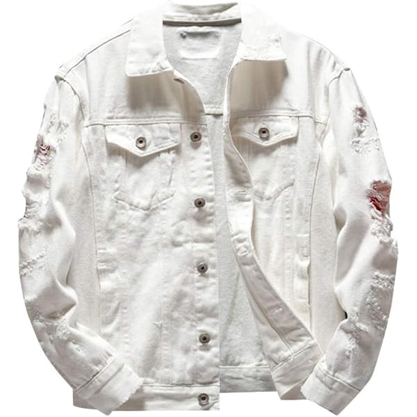 Amazon.com: White Ripped Denim Jacket Men/Women Hip Hop