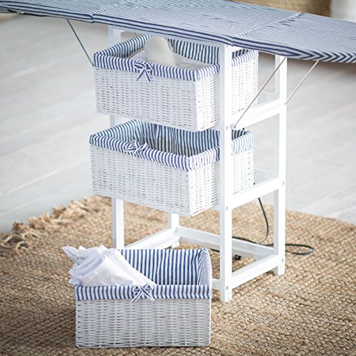 Wood Wicker Ironing Board Center with 3 Foldable Baskets Buy Online