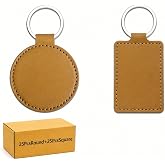 XINONE 50 Pack PU Leather Keychain Blanks, DIY Round Rectangle Key Tags | DIY Key Tags | PU Leather Keychain Blanks | Blank Keychains Bulk