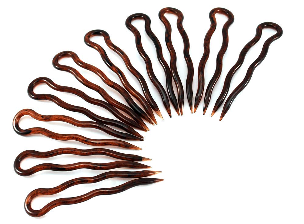 Simple Plain Hairpins - 10 Pieces (9 cm, Tan Brown)