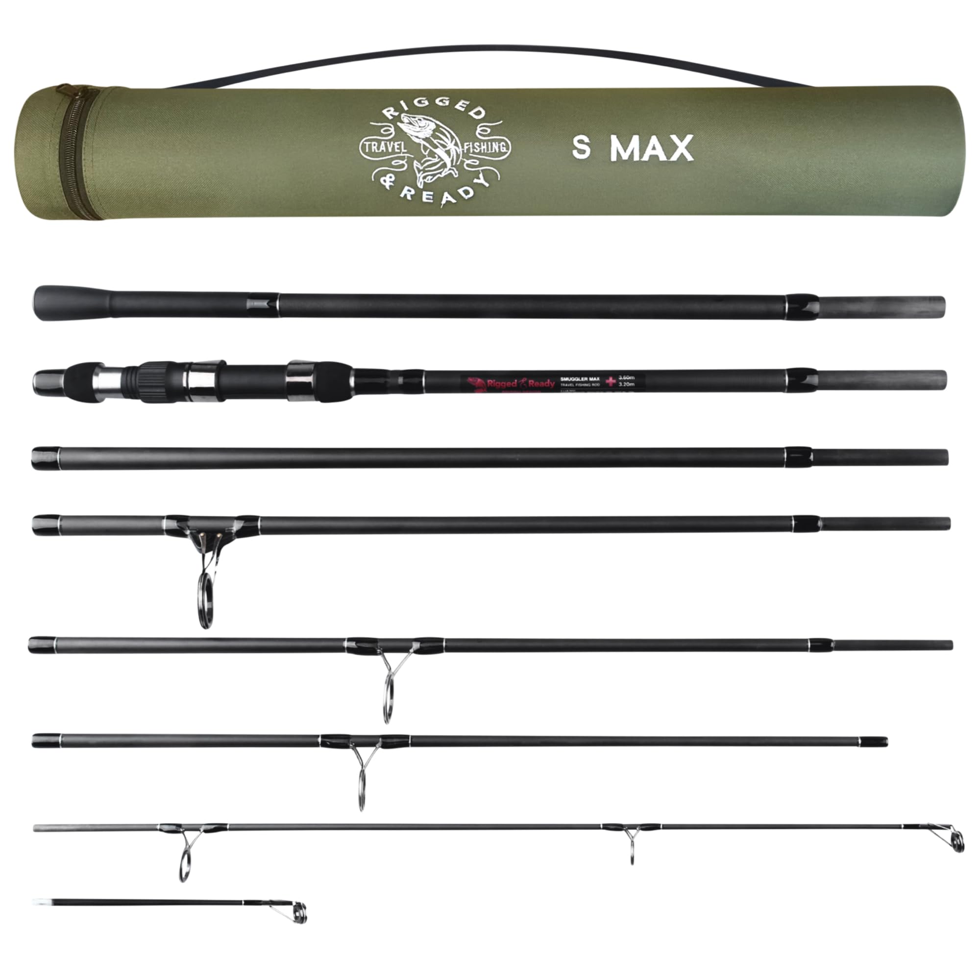 Rigged and Ready S Max. Big Fish Powerful Predator Surf Travel Fishing Rod + 2 tips Hi-carbon 3.6+3.2m 11’ 10”+10’ 7” rod options Compact rod 59cm Case 66cm. Cast W 100+170g