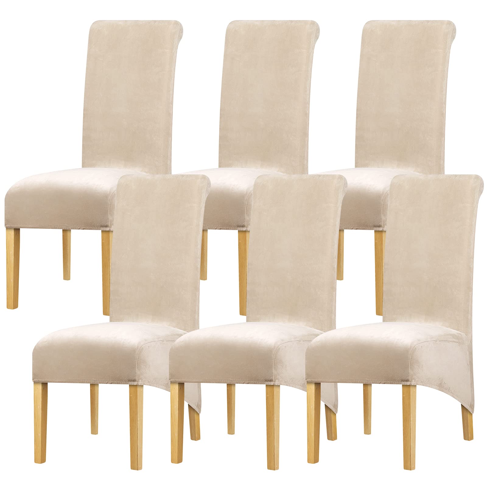 Leorate Dining Chair Slipcovers XL Size High Back Chair Covers Stretch Velvet Chair Seat Cover Wedding Party Hotel Restaurant Chair Protector Home Decor (Pack of 6, Khaki)
