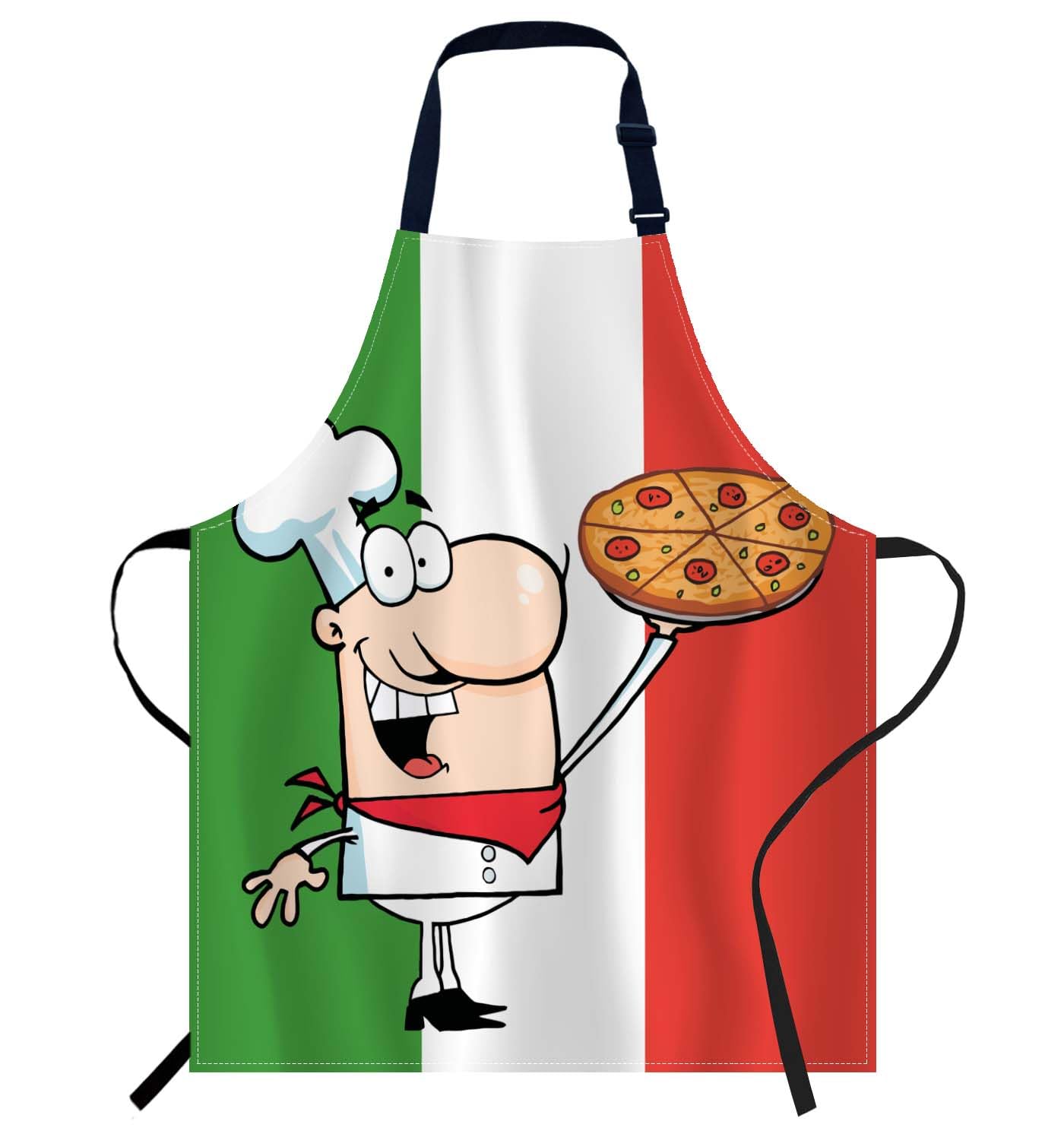 Smooffly Happy Caucasian Chef Presenting His Pizza Apron Adjustable Bib Chef Aprons Cooking Apron Unisex Women Men Aprons Perfect for Home Kitchen, Baking, Gardening, Restaurant, Coffee house BBQ