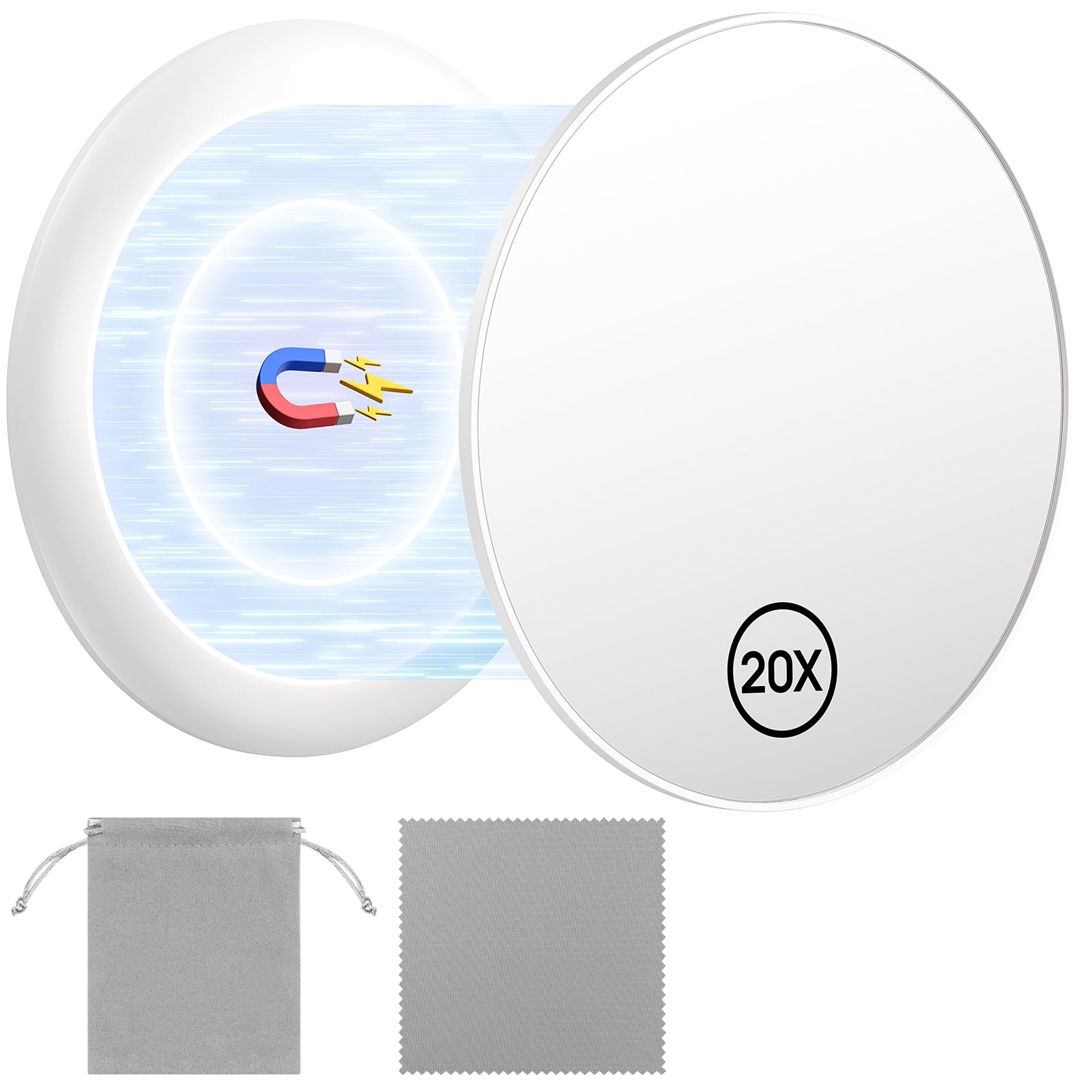 Photo 1 of Gospire 20X Magnifying Mirror with Magnetic, 3.5 Inch Round Mirror Use for Makeup Application, Compact & Portable Magnified Cosmetic Mirror for Travel, White